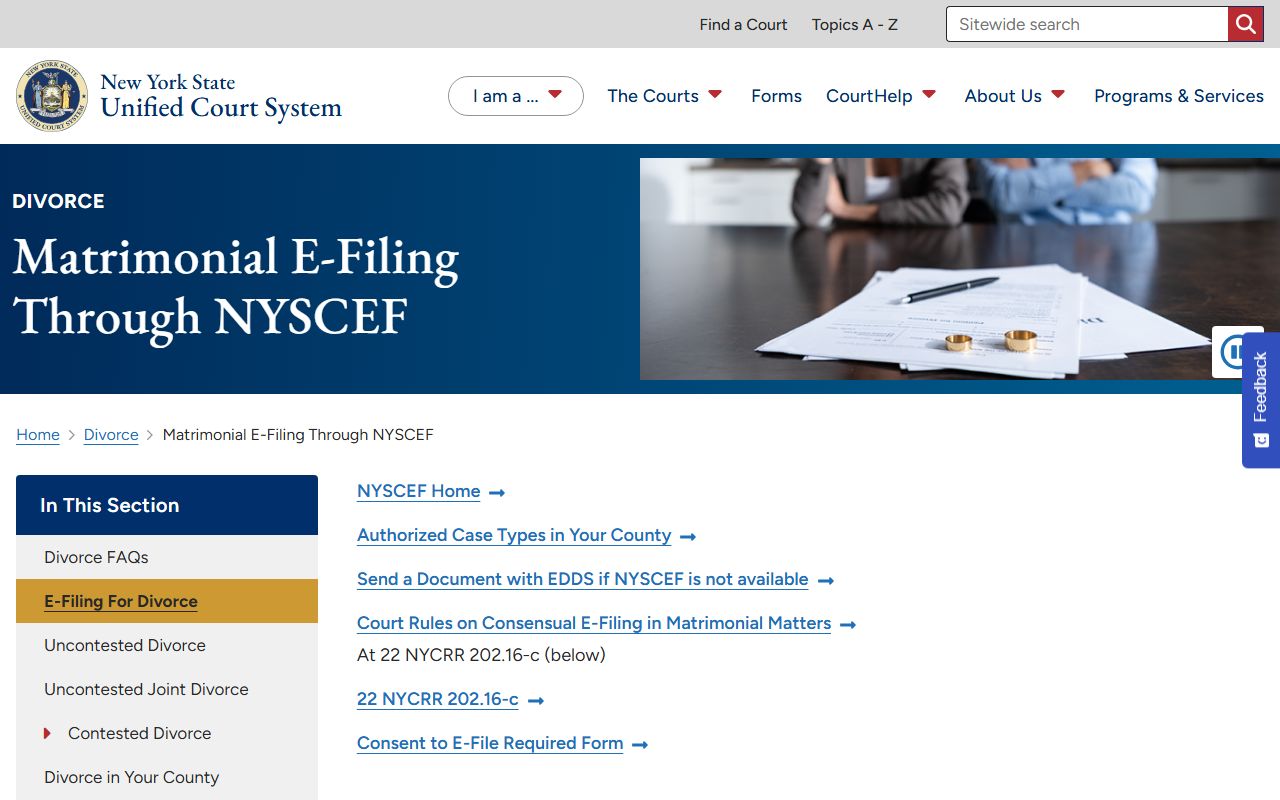New York County Clerk matrimonial e-filing through NYSCEF guide for New York County court records