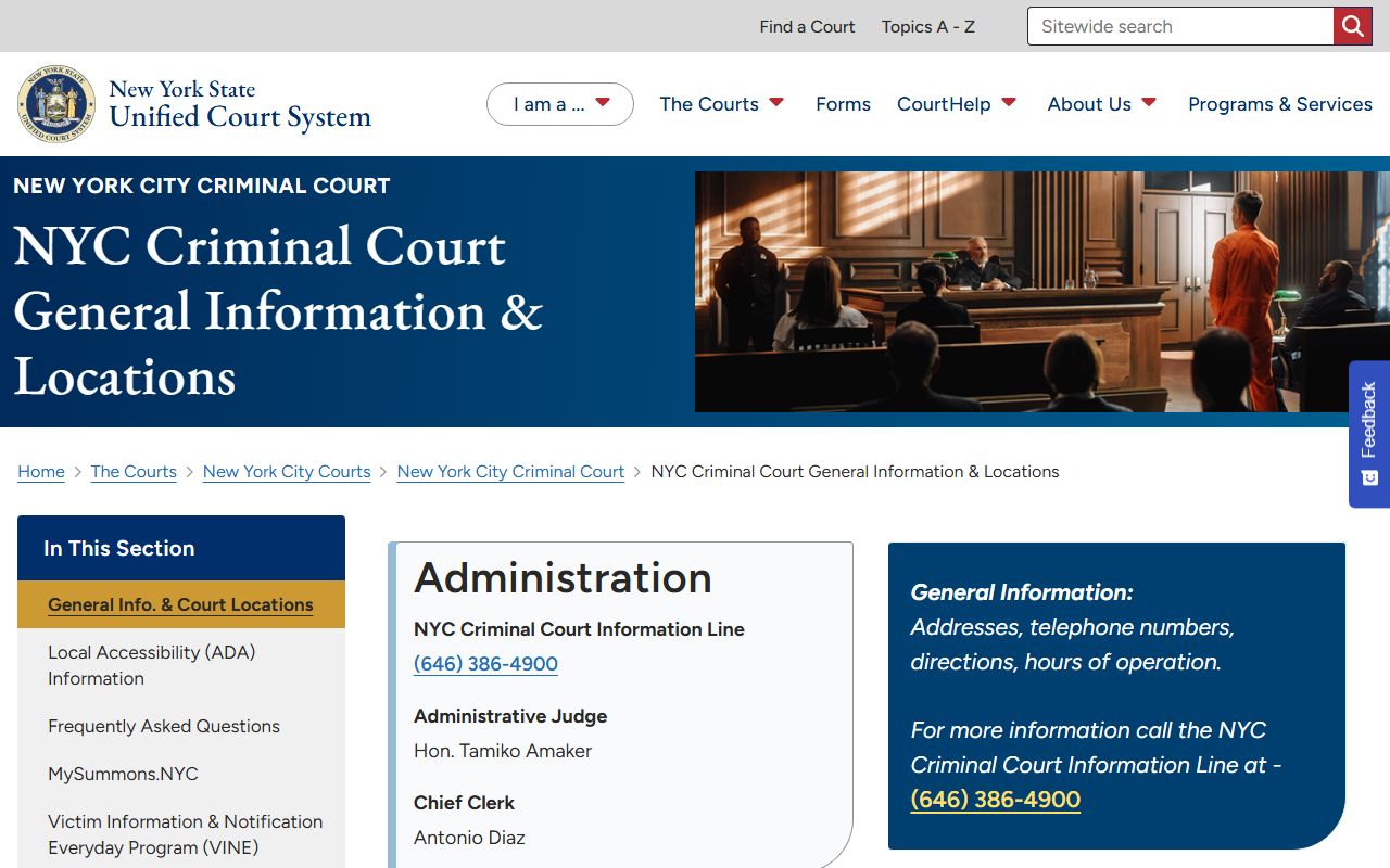 NYC Criminal Court New York County location details for criminal court records