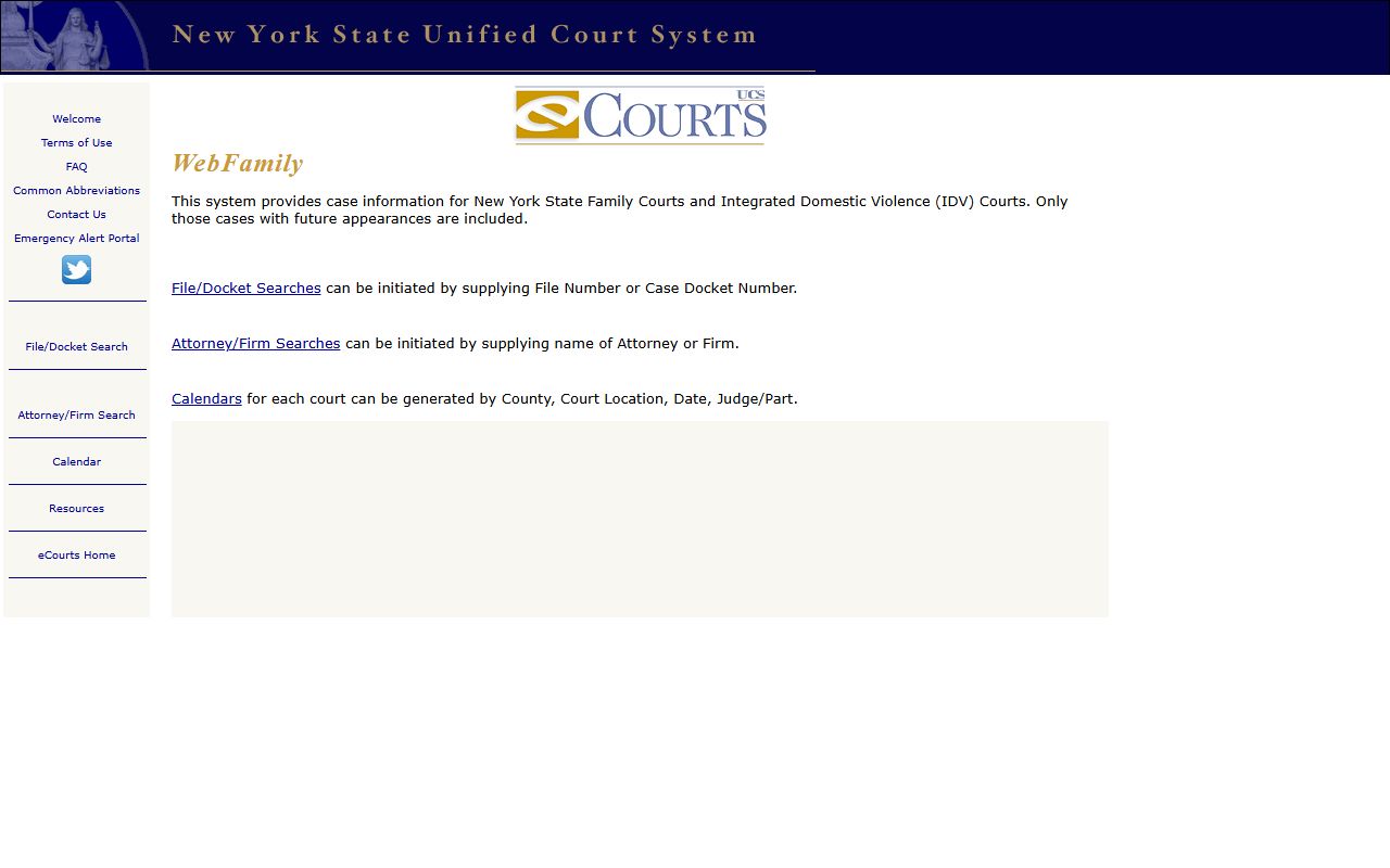 WebFamily landing page for New York County Family Court records search