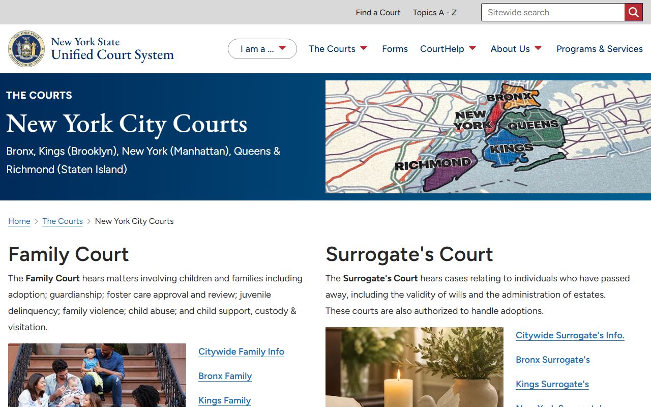 NYC Family Court county information page for New York County family court records
