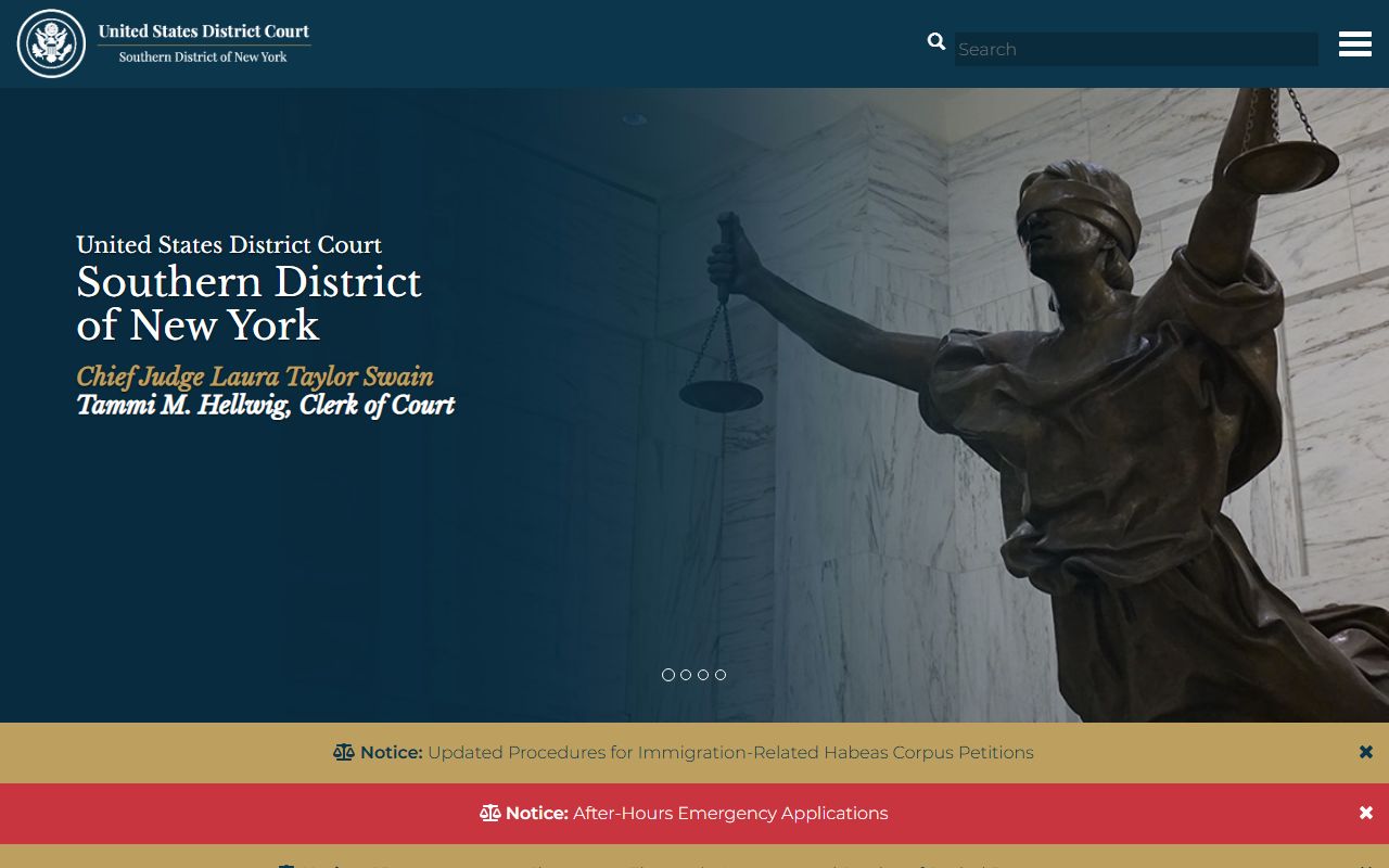 Southern District of New York federal court homepage for New York County court records