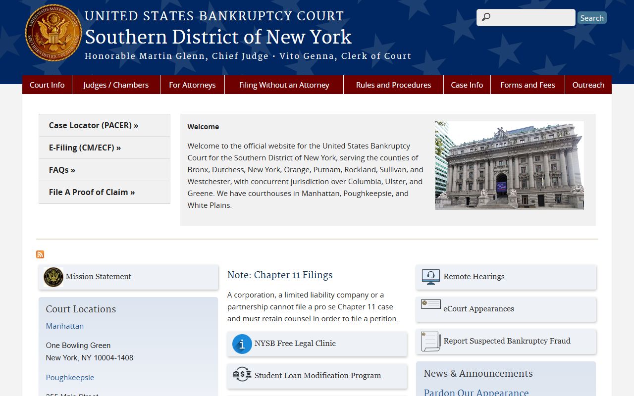 U.S. Bankruptcy Court Southern District of New York for New York County federal court records