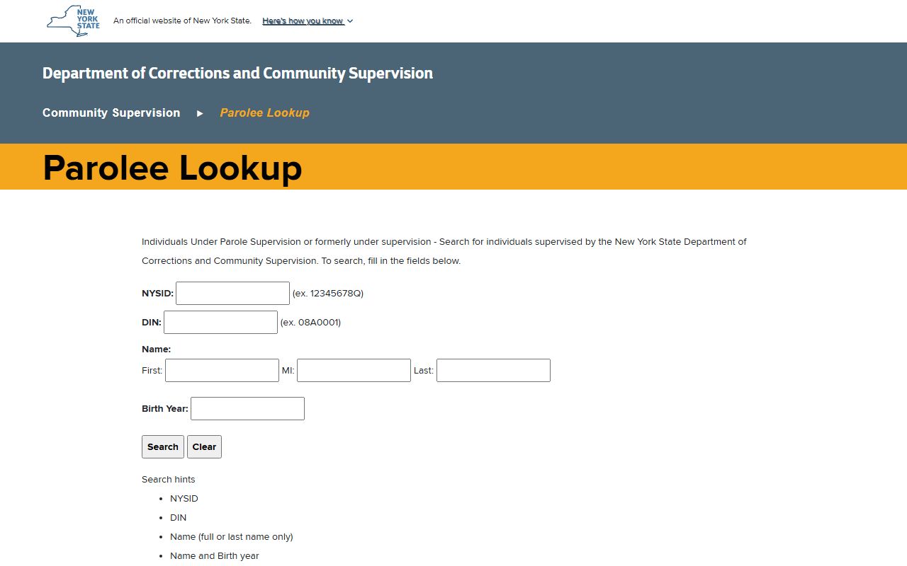 DOCCS parolee and community supervision lookup for New York County released inmates parole status