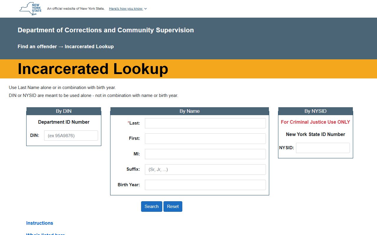 NYS DOCCS incarcerated individual lookup used for New York County released inmates state custody search
