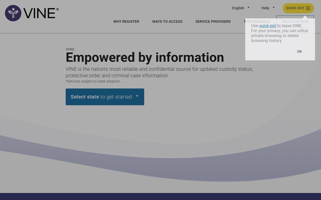 VINELink custody notification search page used for New York County released inmates alerts