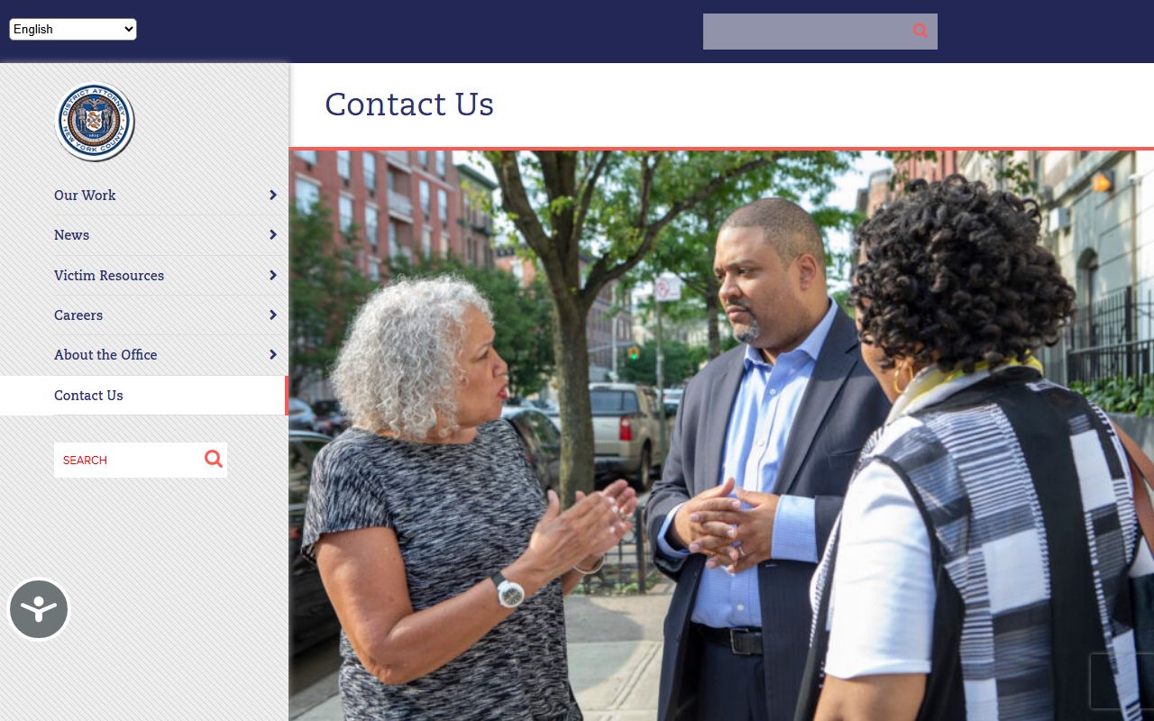 Manhattan District Attorney contact page for New York County criminal matters