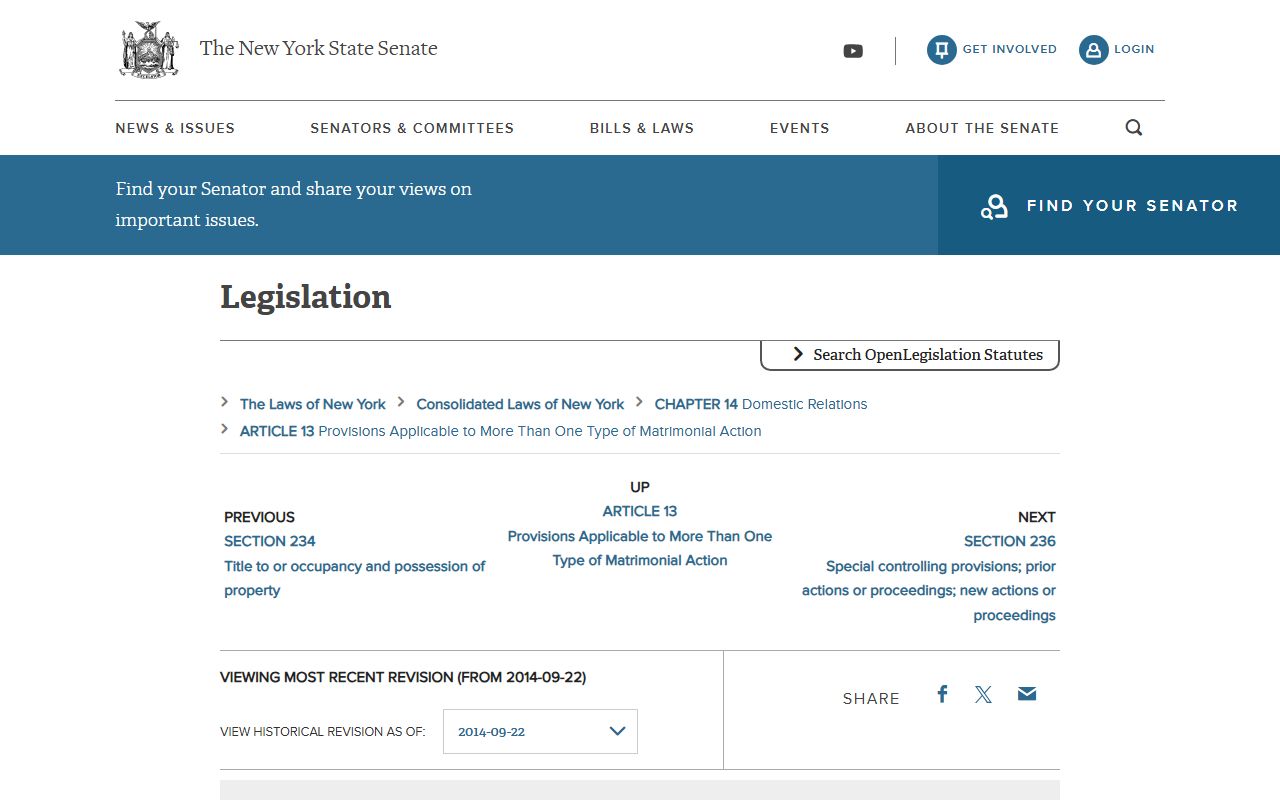 Domestic Relations Law Section 235 page for New York County marriage and divorce records confidentiality