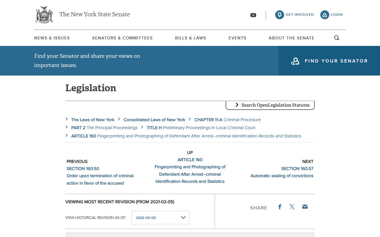 CPL 160.55 text on sealing records after a noncriminal violation in New York County public records