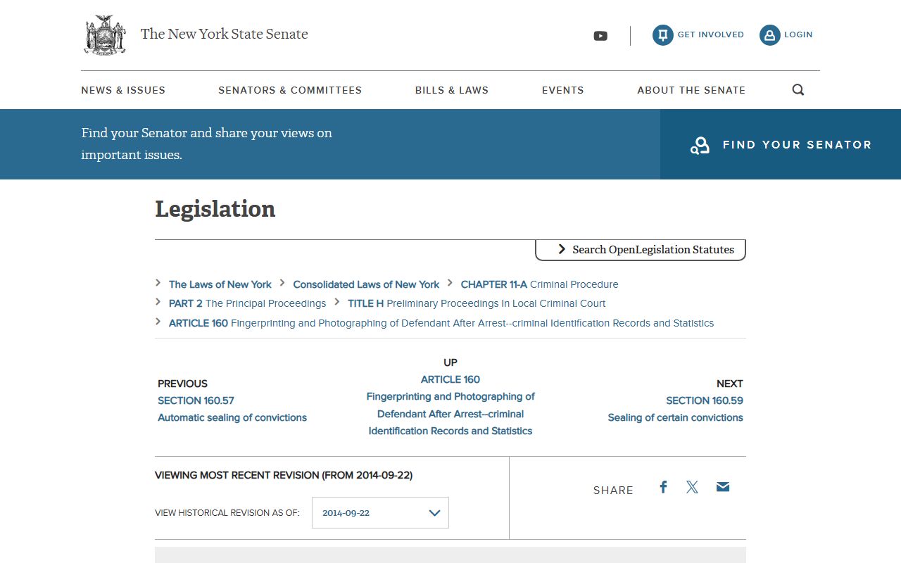 CPL 160.58 text on conditional sealing for certain offenses in New York County public records