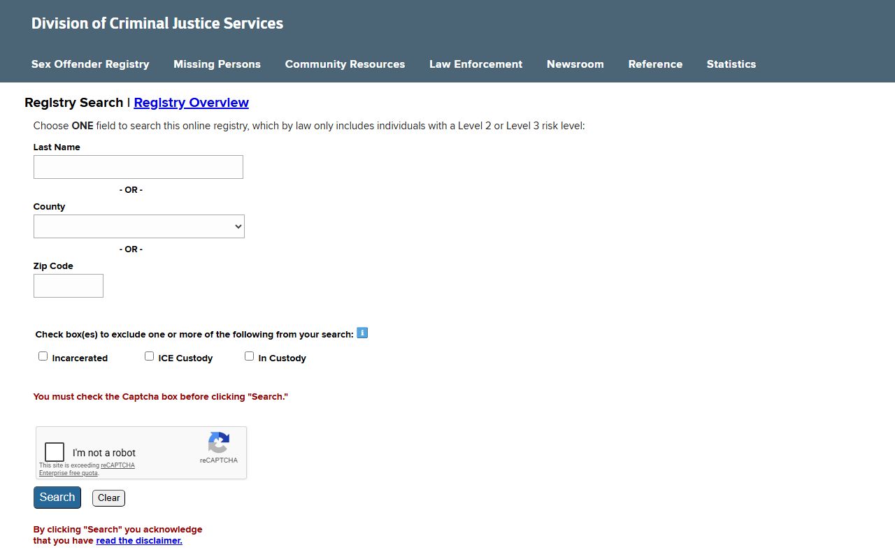 New York State sex offender registry search used alongside New York County warrant records checks